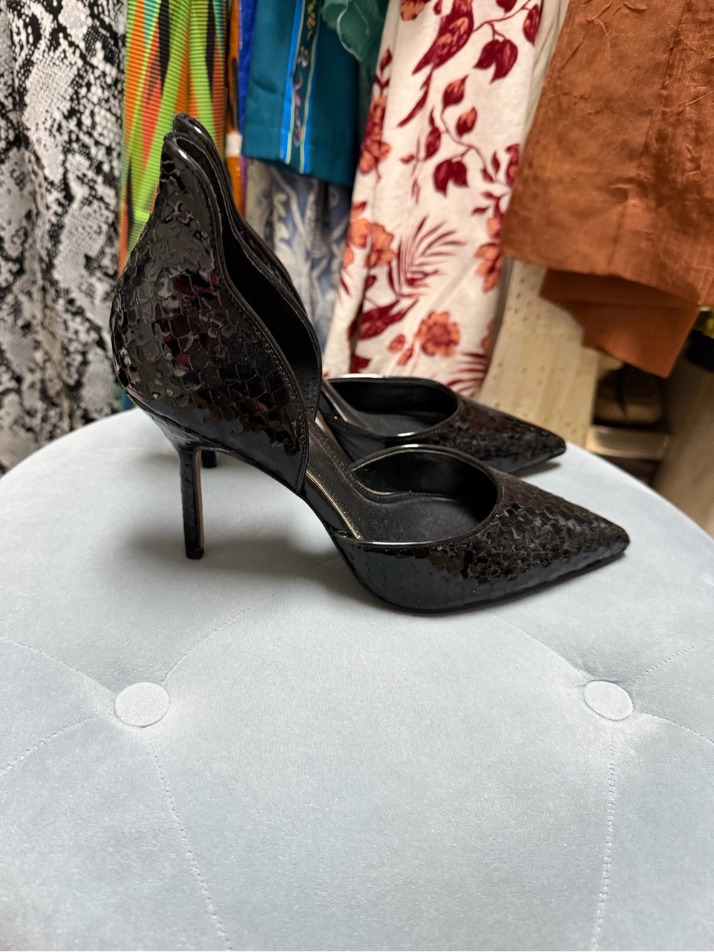 Vince Camuto Black Patent Snakeskin D'Orsay Pointed-Toe Heels - Picture 2 of 4